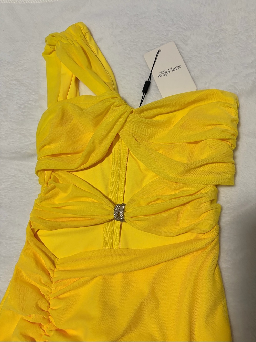 Angel Lane Yellow Ruched Prom Dress - Picture 2 of 5